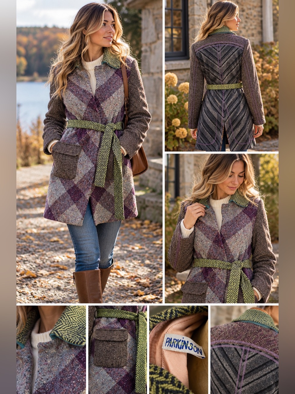 Gregory Parkinson Patchwork Tweed Coat Belted Wool Blend Artistic Jacket Size S